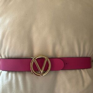 Valentino Pink and Gold Belt with Iconic V Buckle